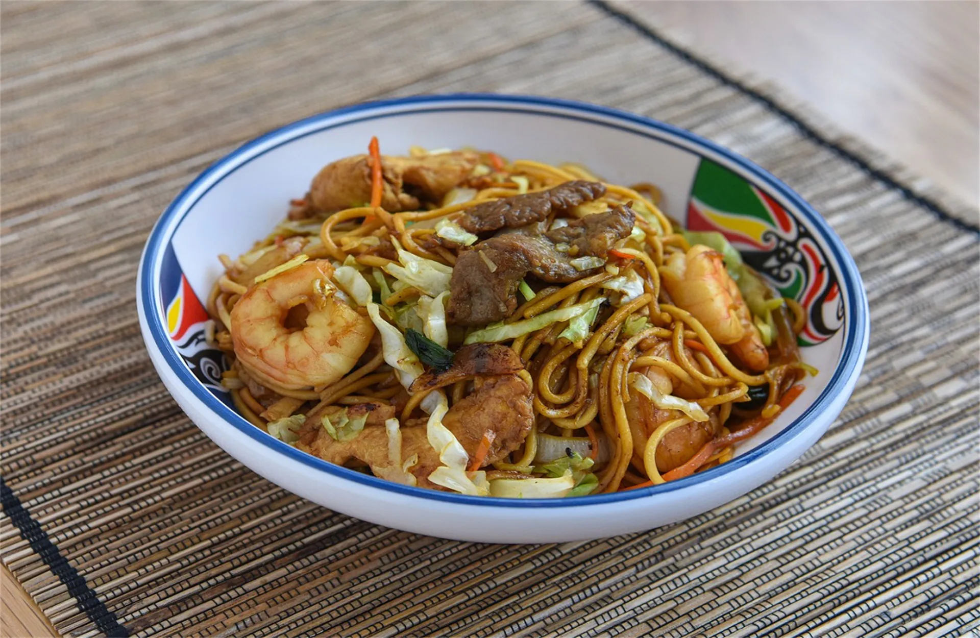 Stir‑fried noodles with shrimp and beef at China Wok, a Chinese Restaurant in Hamilton